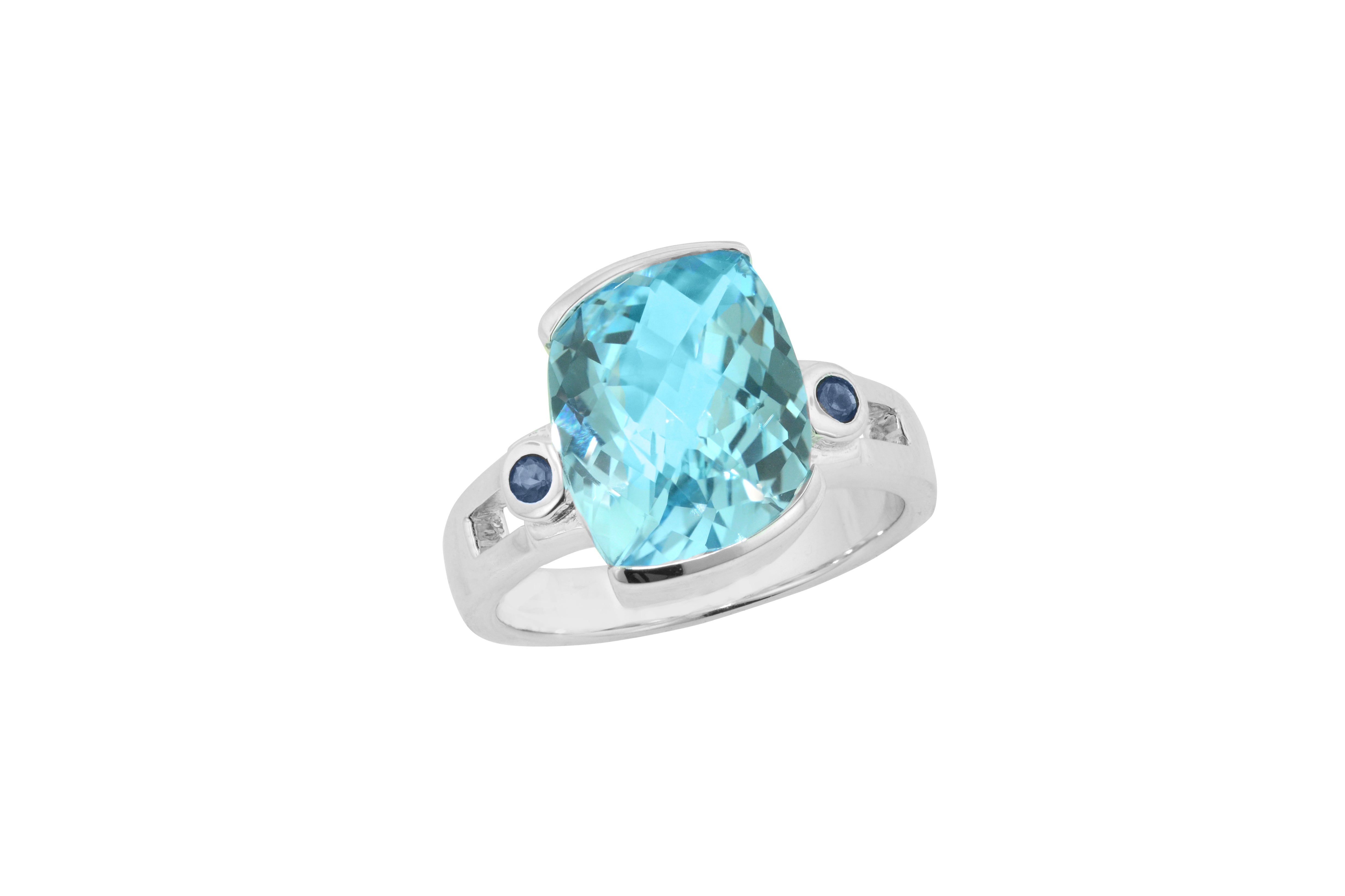 Ocean-Themed Sterling Silver Ring with Faceted Blue Topaz - Marine