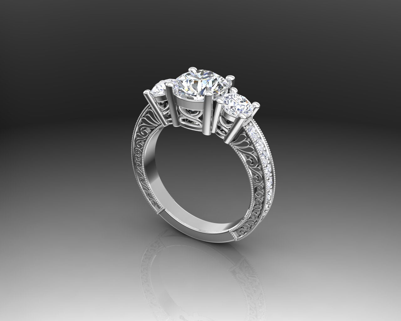 3 STONE DIAMOND ENAGAGMENT RING WITH GUARD - Reigning Jewels Fine Jewelry 