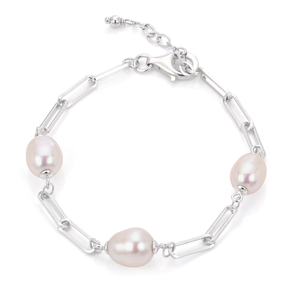 FRESHWATER PEARL AND PAPERCLIP CHAIN BRACELET - Reigning Jewels Fine Jewelry 