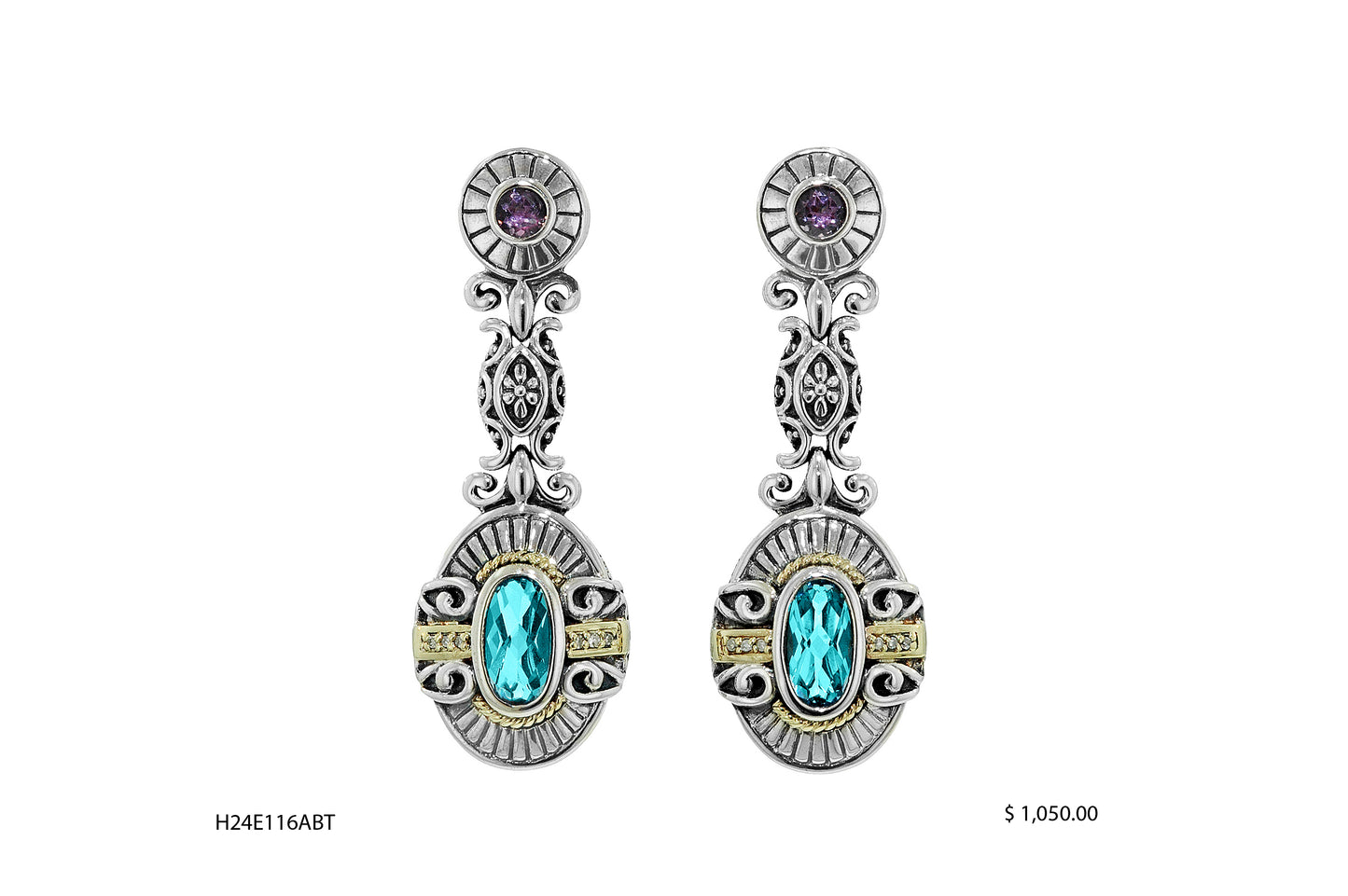 BUE TOPAZ/DIAMOND/AMETHYST STERLING SILVER EARRINGS - Reigning Jewels Fine Jewelry 