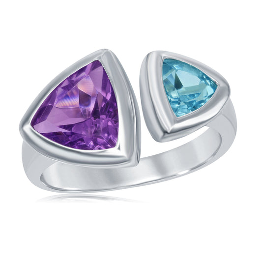 AMETHYST/BLUE TOPAZE FASHION STERLING SILVER RING - Reigning Jewels Fine Jewelry 