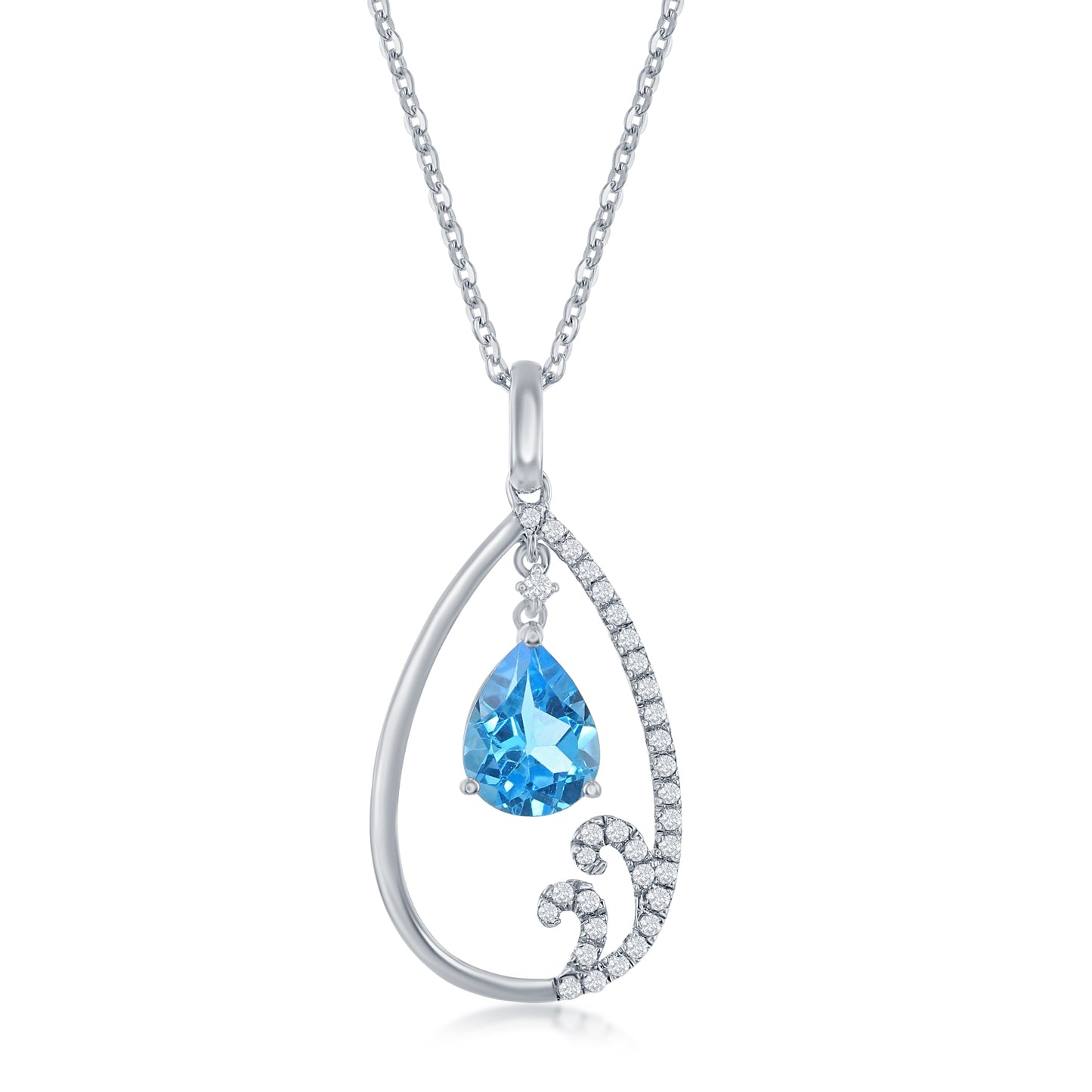 BLUE TOPAZ/WHITE STOPAZ STERLING SILVER NECKLACE - Reigning Jewels Fine Jewelry 