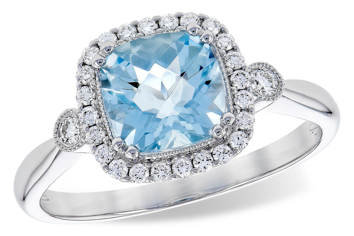 14K WHITE GOLD AQUAMARINE/DIAMOND RING - Reigning Jewels Fine Jewelry 