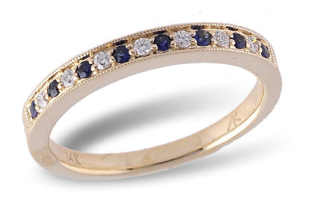 14K YELLOW GOLD SAPPHIRE/DIAMOND WEDDING RING - Reigning Jewels Fine Jewelry 