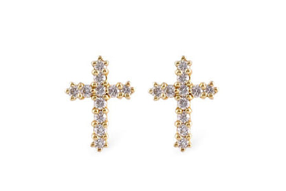 14K GOLD DIAMOND CROSS STUD EARRINGS - Reigning Jewels Fine Jewelry 