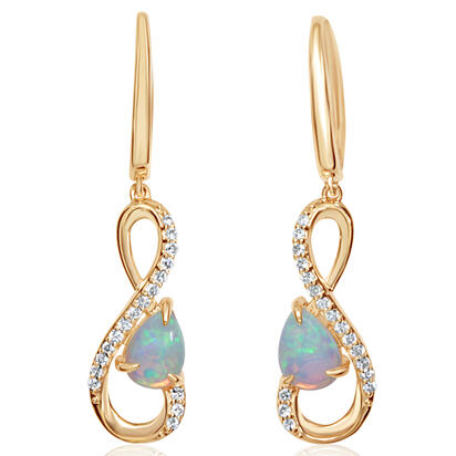 14K YELLOW GOLD AUSTRALIAN OPAL/DIAMOND EARRINGS - Reigning Jewels Fine Jewelry 