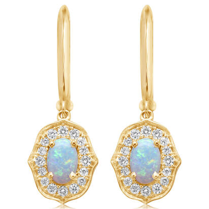 14K YELLOW GOLD AUSTRALIAN OPAL/DIAMOND EARRINGS - Reigning Jewels Fine Jewelry 