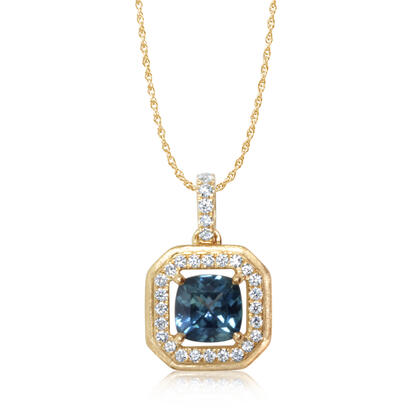 14K YELLOW GOLD MONTANA SAPPHIRE/DIAMOND PENDNAT - Reigning Jewels Fine Jewelry 